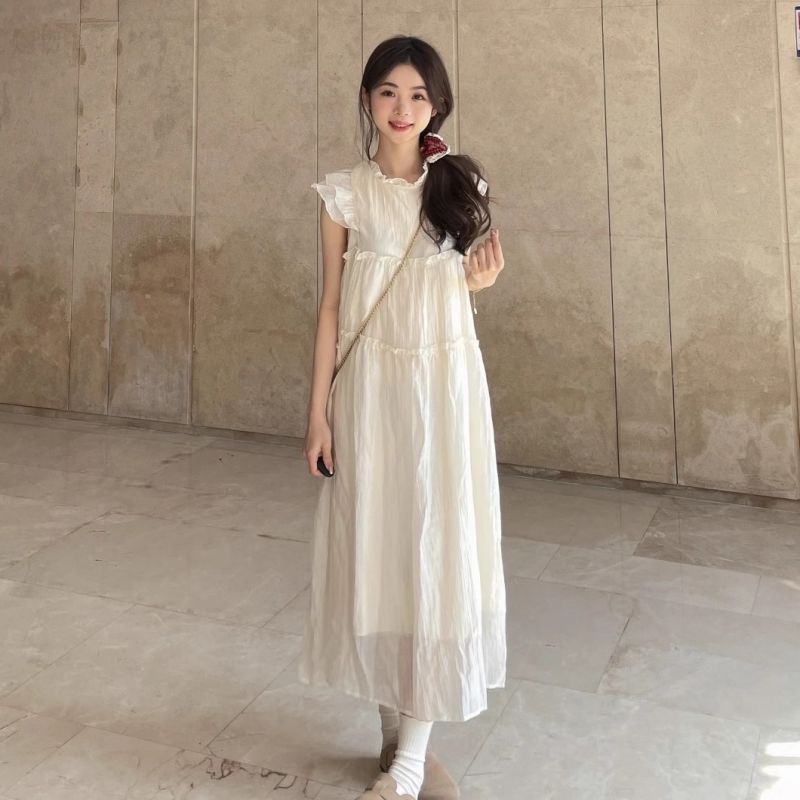 甜美初恋仙女气质飞飞袖连衣裙女学生夏季法式温柔宽松显瘦中长裙|undefined