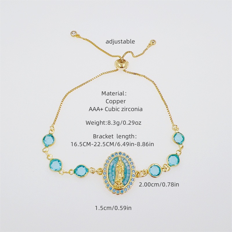 Unisex Gender Plating Design Wholesale Jewelry Elegant Vintage Style Virgin Mary Copper Plating Slider Chain Bracelets