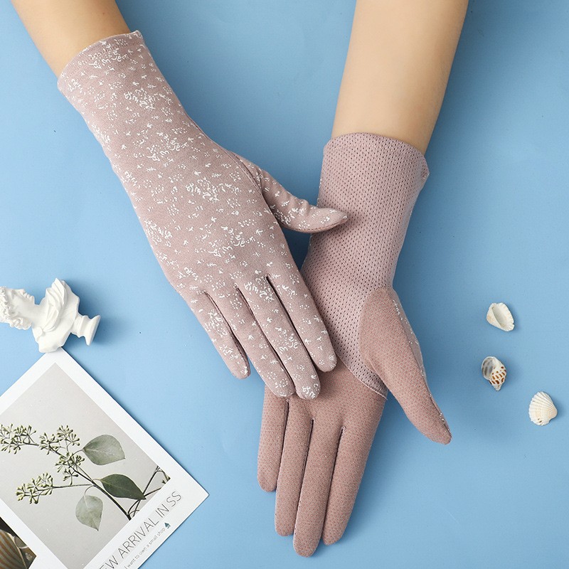 Guantes de protección solar para mujer guantes de protección UV de verano finos de longitud media guantes de pantalla táctil de equitación floral pequeña rosa