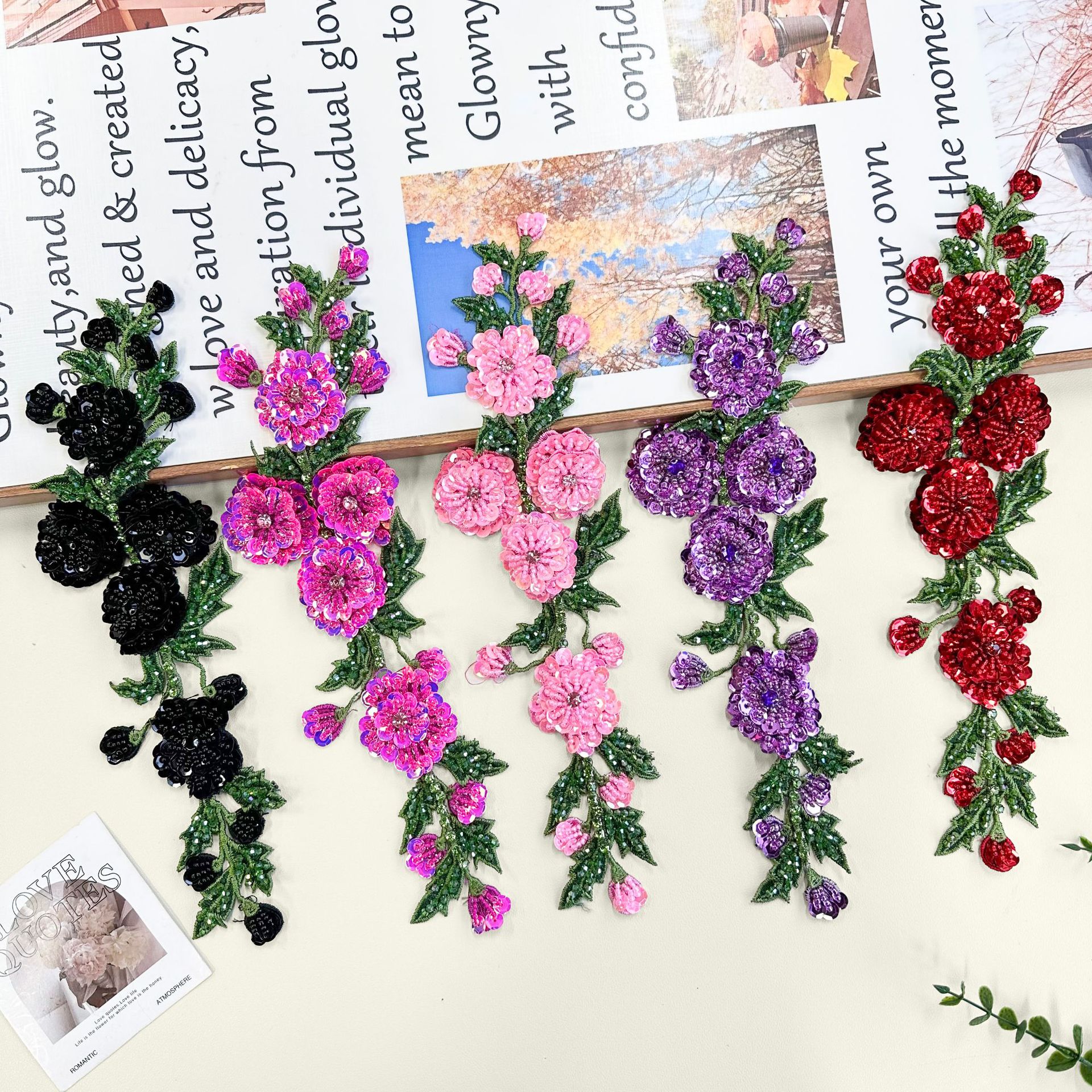 Color cuentas flores bordadas pegatinas de tela hechas a mano decoración de ropa vestidos sequillas pegatinas de tela flor tridimensional