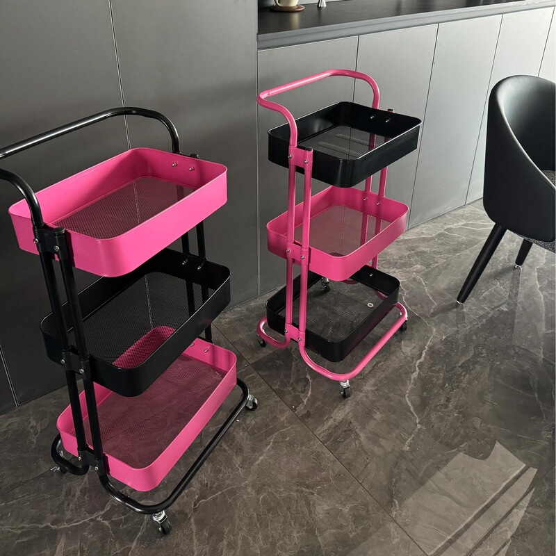 Multi-Functional Carbon Steel Kitchen Mobile Storage Rack Bedroom Multi-Layer Movable Snack Storage Trolley Toilet Dormitory