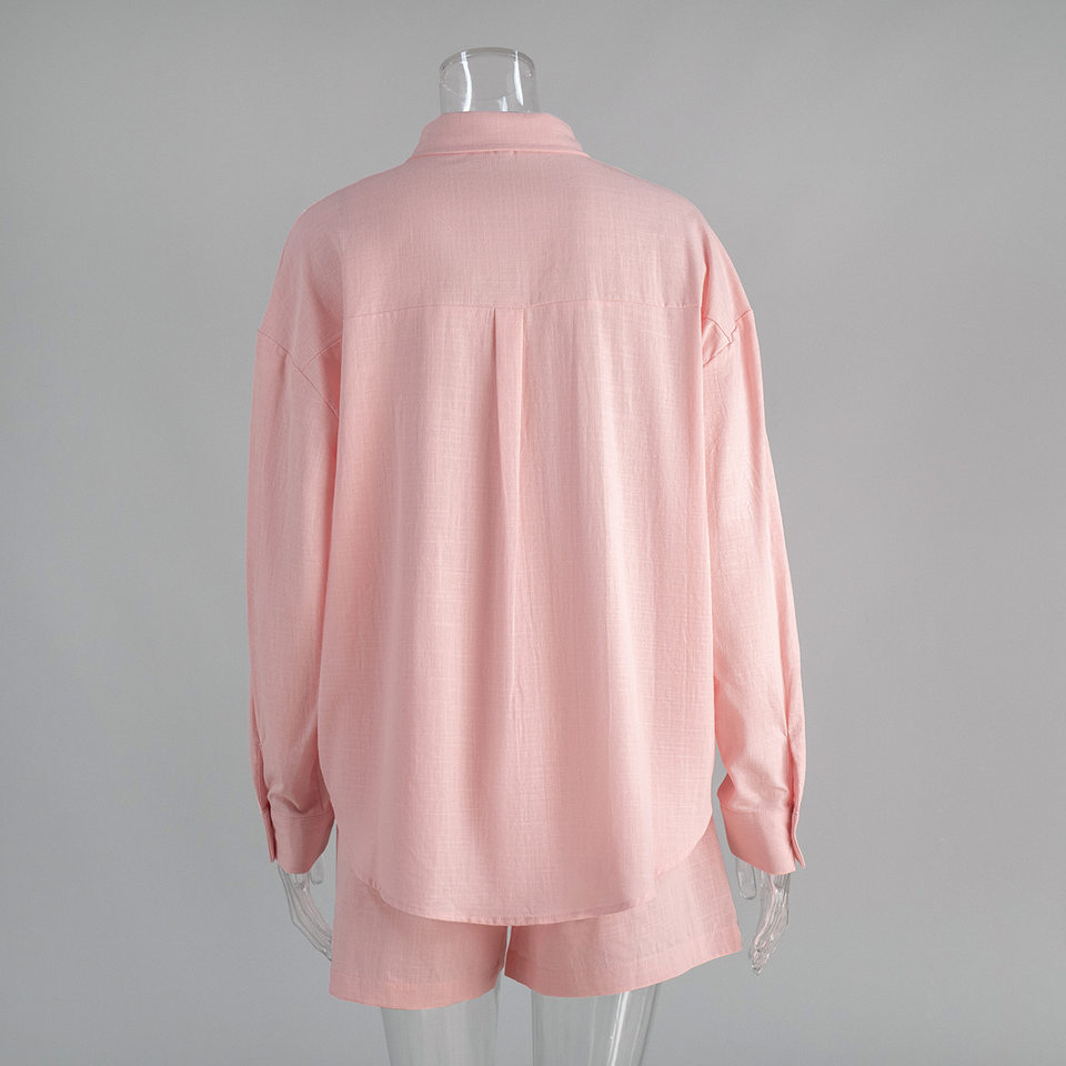 Bộ cardigan dài tay kèm quần short cotton màu trơn phong cách đơn giản — Màu cam, Màu hồng, Màu hồng nhạt, Màu trắng chi tiết 15