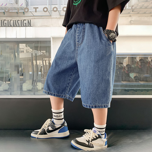 Children's Summer Denim Shorts for Boys 2024 New Loose Thin Middle Pants for Big Kids Summer Casual Five-Finger Pants