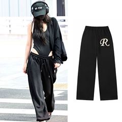 现/Rock c*ke韩版Jennie平井桃同R刺绣字母休闲卫裤长裤