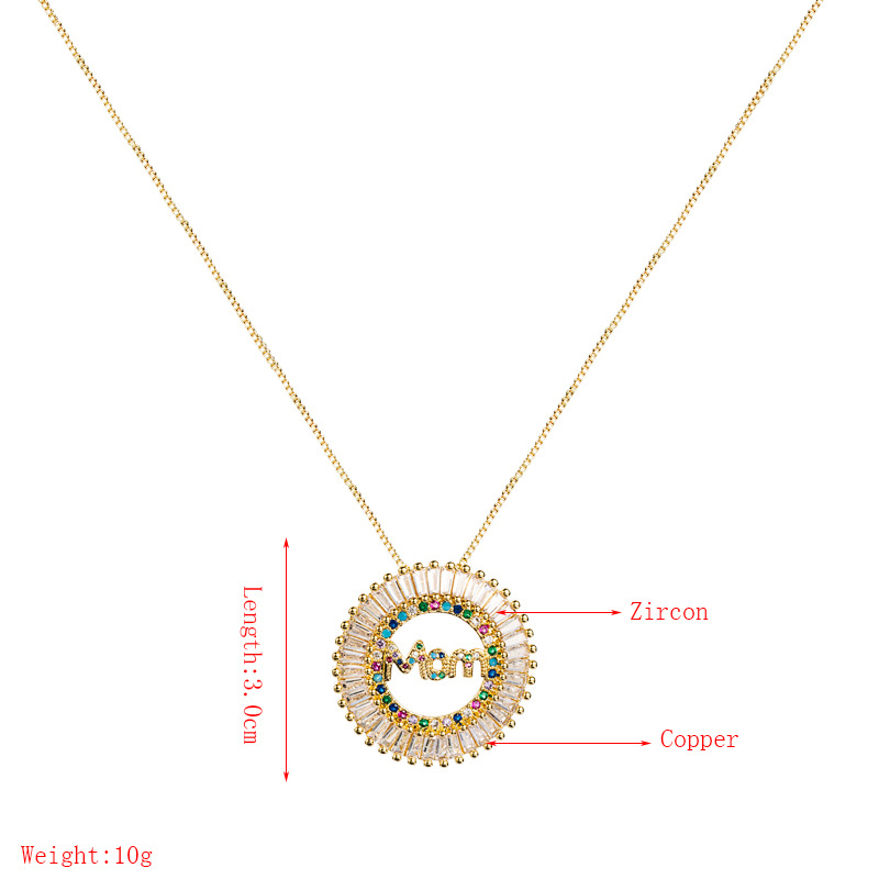Fashion Letters Mom Round Copper Inlaid Zircon Necklace display picture 1