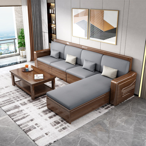 New Chinese style walnut solid wood sofa combination for winter and summer modern simple living room sofa high box storage furniture