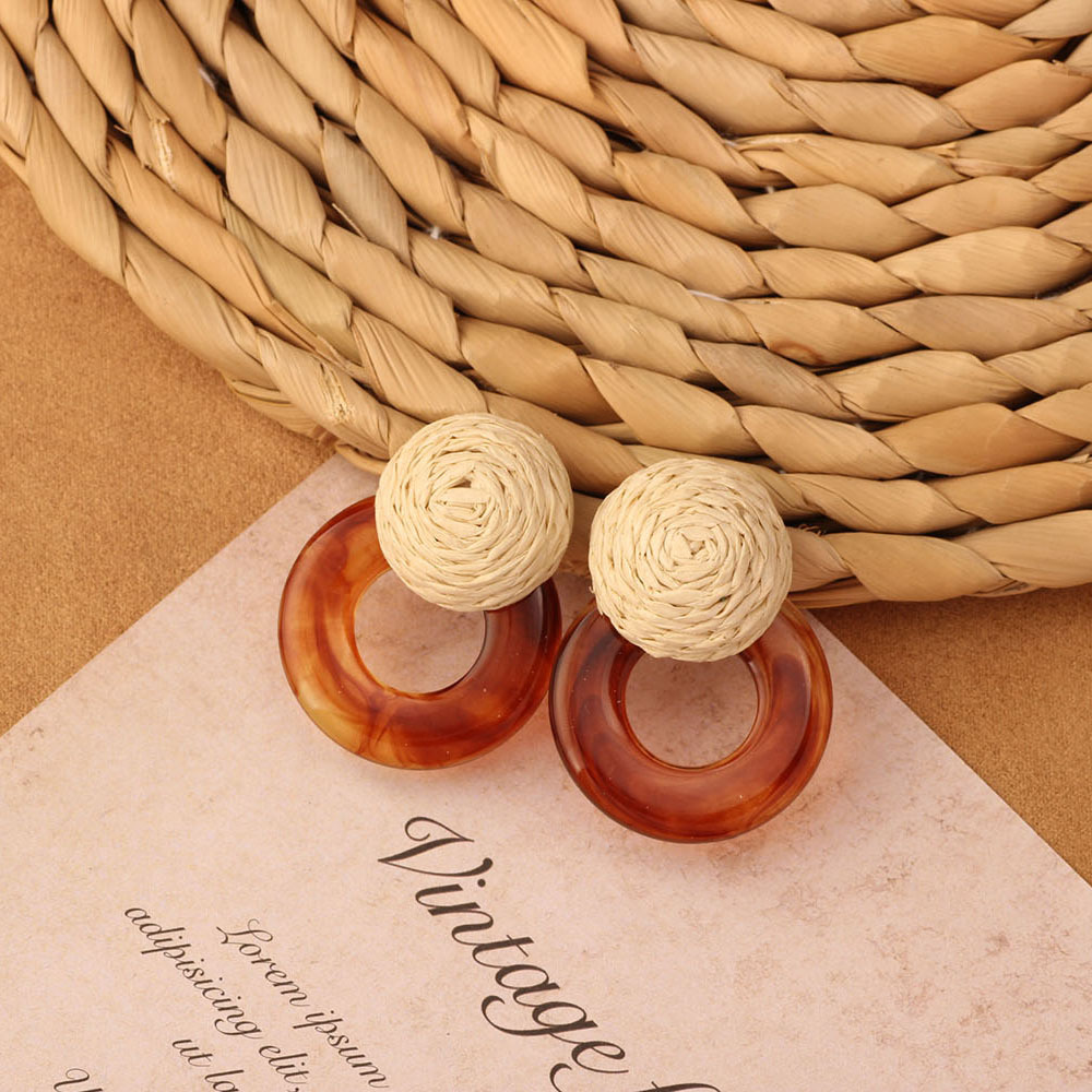 7g Weight 304 Stainless Steel Ear Needle Material Drop Earrings, Ear Studs Classification 1 Pair Quantity Daily Occasion Wood, Straw Material Geometric Pattern All Seasons Season Women's Gender Streetwear Style 1 Pair Streetwear Geometric Wood Straw Drop Earrings Ear Studs 11