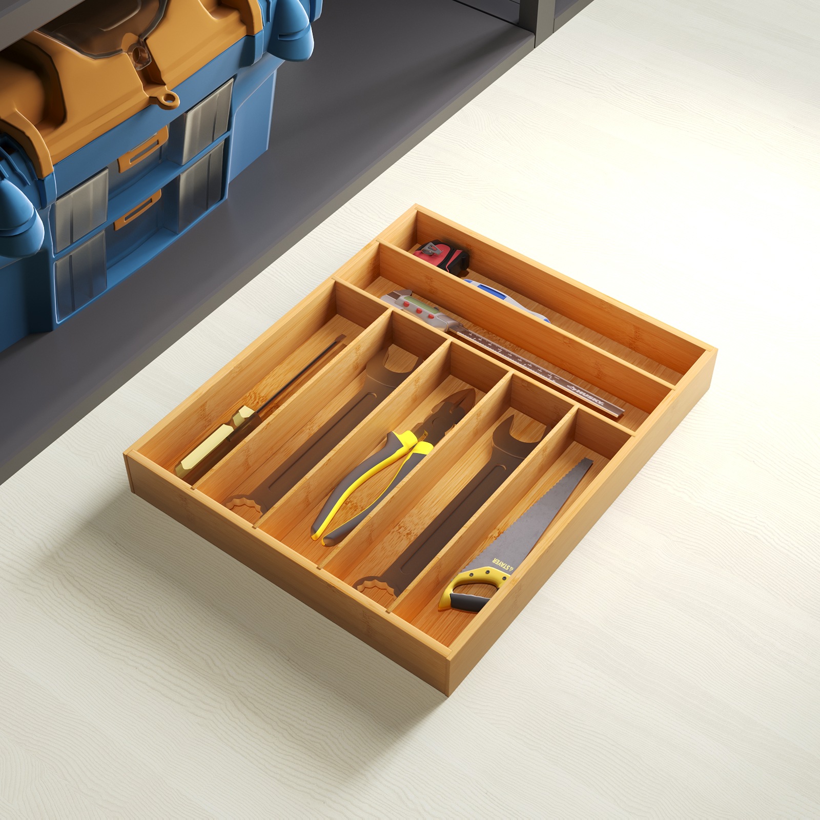 Cuchillo, tenedor, cuchara, bandeja de vajilla, caja de almacenamiento de vajilla de cocina de bambú, cuchillo de dormitorio, caja de clasificación de cajón dividida