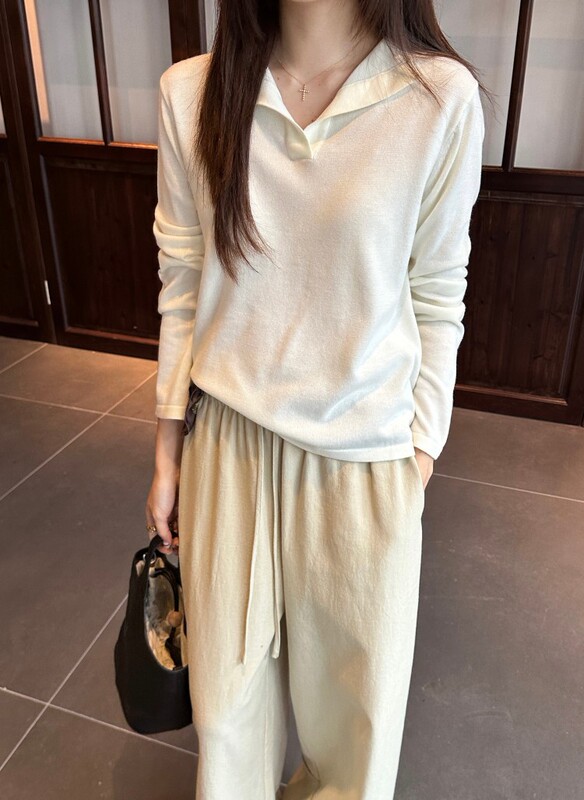 DIGM | 2025秋季极简松弛感翻半开领宽松羊毛针织衫毛衣女A0M012|undefined