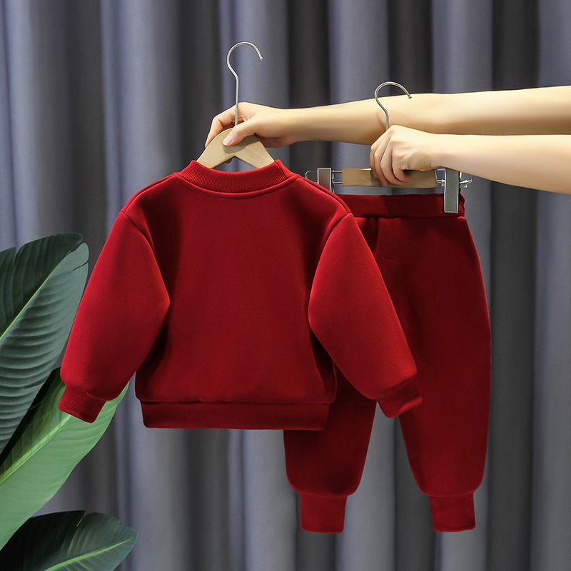 Boys Handsome Middle and Young Children's Baby 2023 New Winter Fashion Plush Thickened Sweater Western Style Two Piece_voghion.com