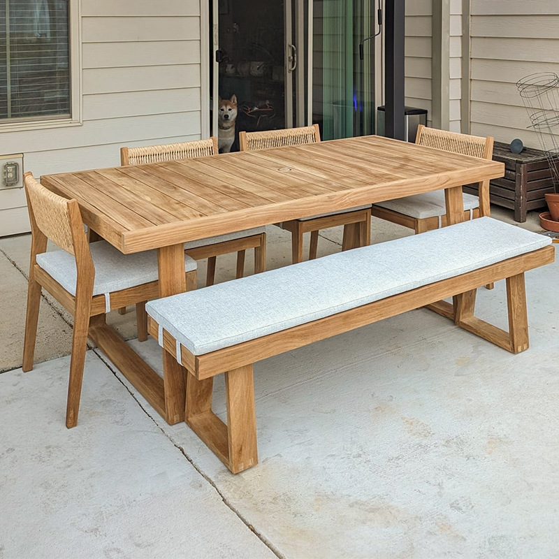 Mesa y silla de madera maciza al aire libre patio balcón al aire libre impermeable protección solar ocio muebles de jardín al aire libre cuerda trenzada mesa y silla combinación