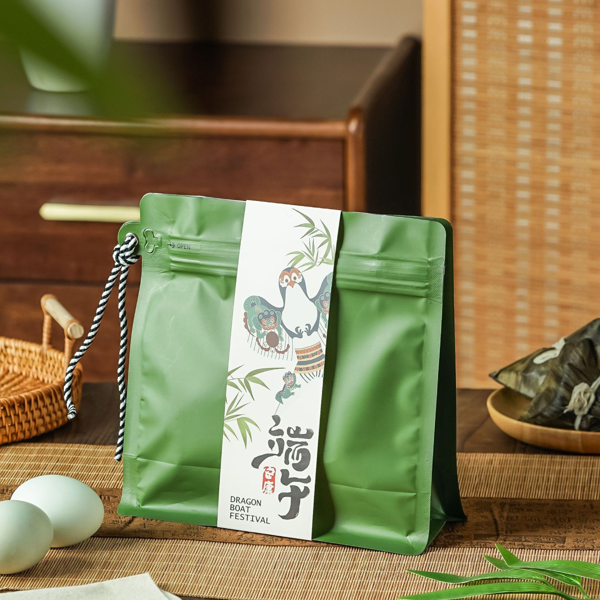 端午节粽子包装袋创意封口袋挂绳食品密封袋八边封铝箔烘焙包装袋