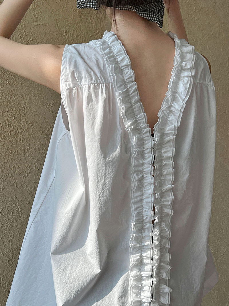 Luxi French Niche Design Muffled Sleeveless Shirt Women's New Flower Collar Sleeveless Two-Wear 3529 Shirt