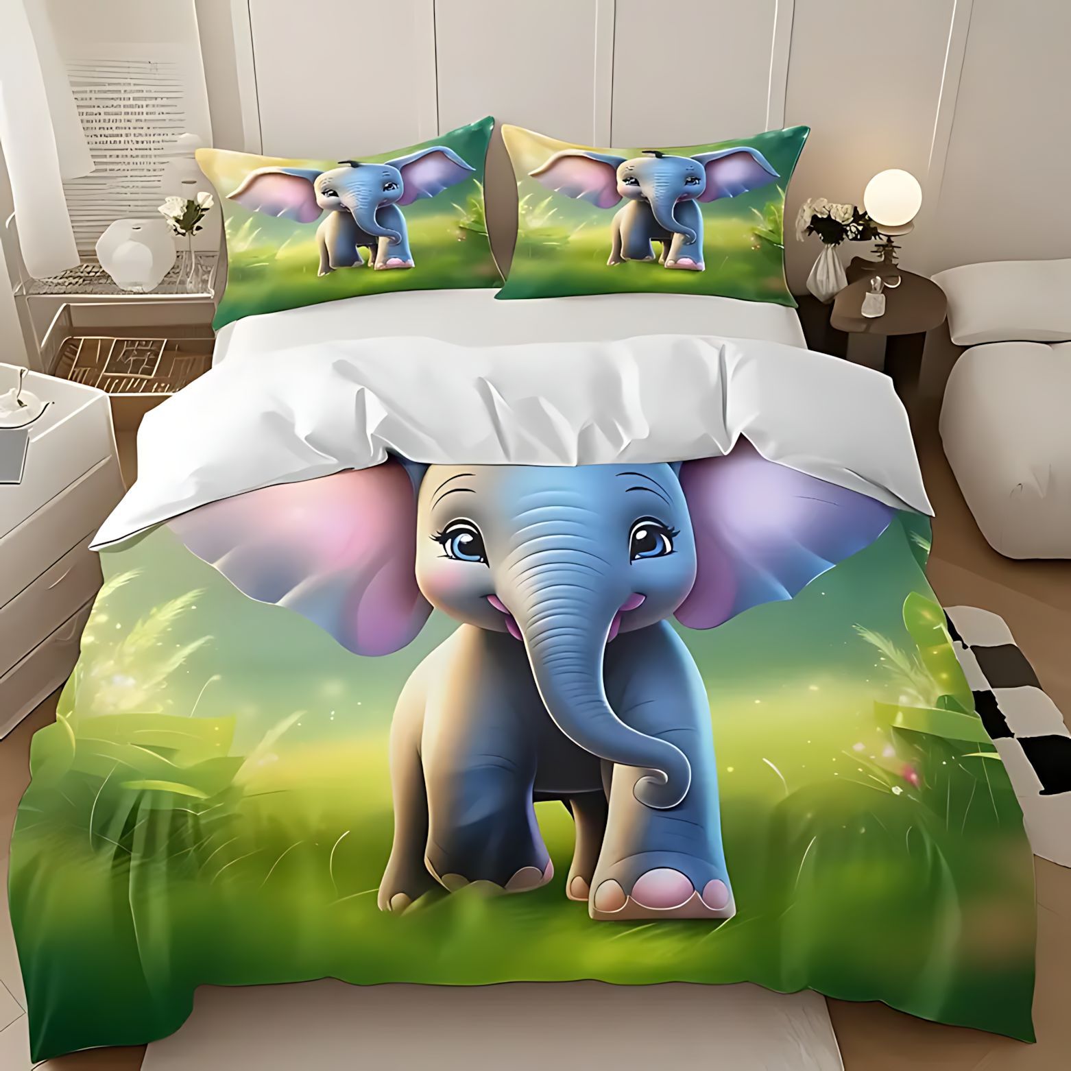 TEMU / JIT fuente fabricante de dibujos animados elephant impresión digital 3D colcha colchón kit para ordenar dibujos