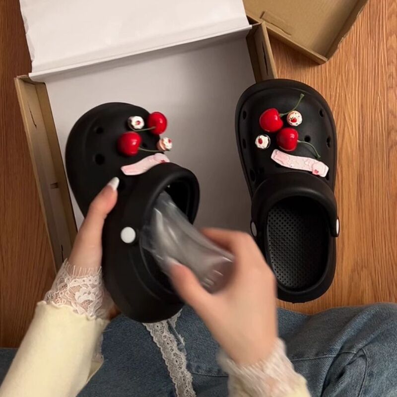 Cute Girly Cherry Hole Shoes for Women, 2026 Summer New Style, Outdoor Thick-Soled Height-Increasing Non-Slip Breathable Sandals Cute Girly Cherry Hole Shoes for Women, 2026 Summer New Style, Outdoor Thick-Soled Height-Increasing Non-Slip Breathable Sandals
