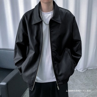 American Retro Pu Leather Jacket Men's Autumn and Winter Cleanfit Trendy Brand Handsome Loose Lapel Motorcycle Leather