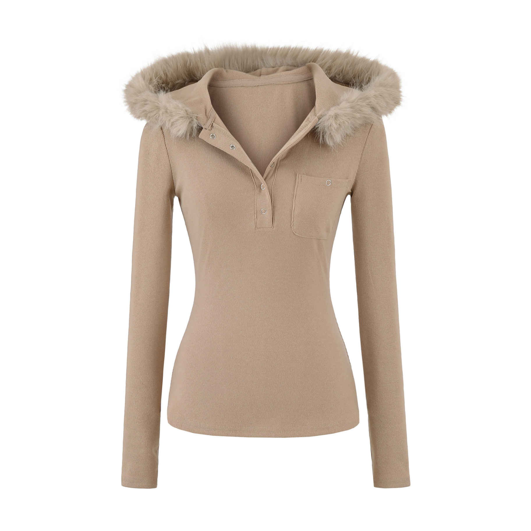 25666-European and American Style Sexy Fashion Hooded Long-Sleeved Fur Collar Sweatshirt for Women 2025 New Sexy Slim Top