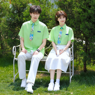 2025 Summer Couple Wear Student Class Uniform Suit Short Sleeve Shirt Men's Set Women's Set