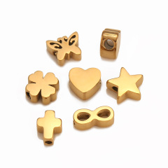 現物ステンレス愛四葉草蝶小孔珠アクセサリーDIY手作りアクセサリー散珠材料
