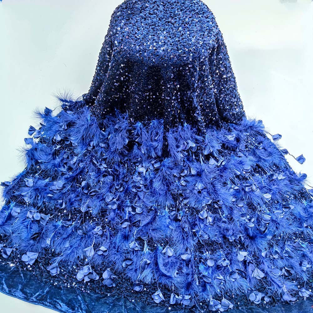 Comercio exterior nueva pluma Otoño e Invierno vestido de novia vestido de noche terciopelo no invertido tridimensional lentejuelas borla floral bordado tela JX1704