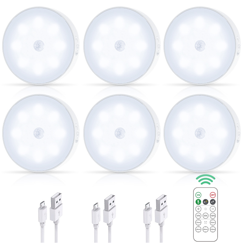 LED luz del armario inducción del cuerpo humano lámpara de hockey sobre hielo USB recargable atenuación paso luz gabinete de control remoto pasillo de la cocina