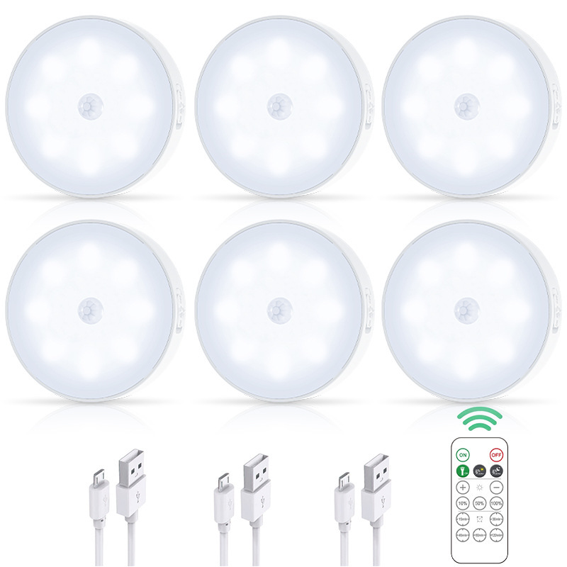 Led Closet Light Human Body Sensor Puck Light USB Rechargeable Dimmable Step Light Cabinet Kitchen Corridor Night Light
