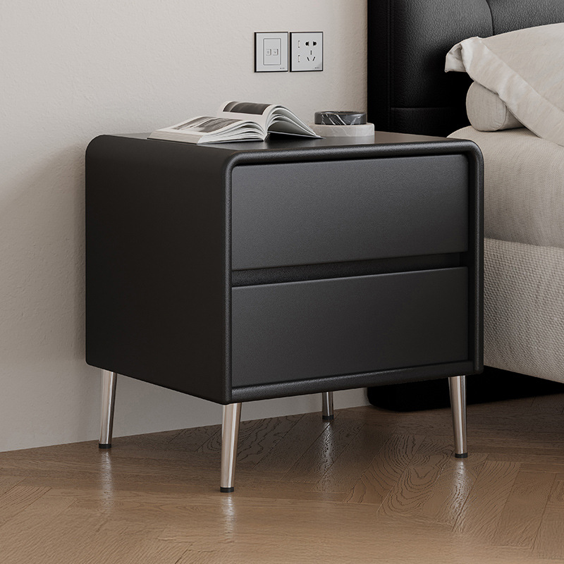 Alta sensación de mesa de cabezal de cama negro dormitorio doméstico 2025 explosión de lujo ligero minimalista pequeño armario de madera maciza de almacenamiento junto a la cama