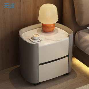 dnd installation-free modern minimalist solid wood rock board storage cabinet bedside table leather light luxury small Italian bed