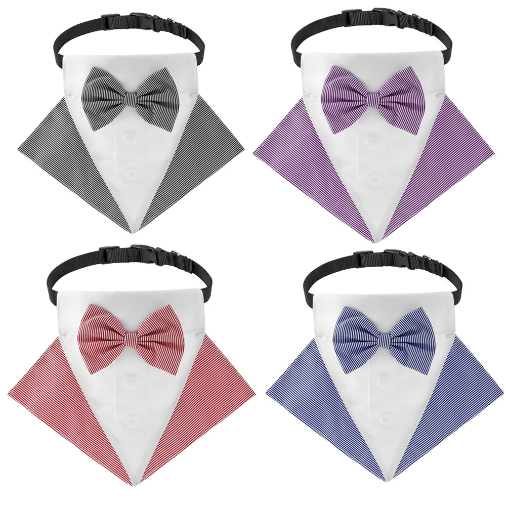 Ventas de fábrica transfronteriza nuevo estilo británico traje de boda collar de perro a rayas Toalla de saliva para mascotas Toalla de triángulo para perros