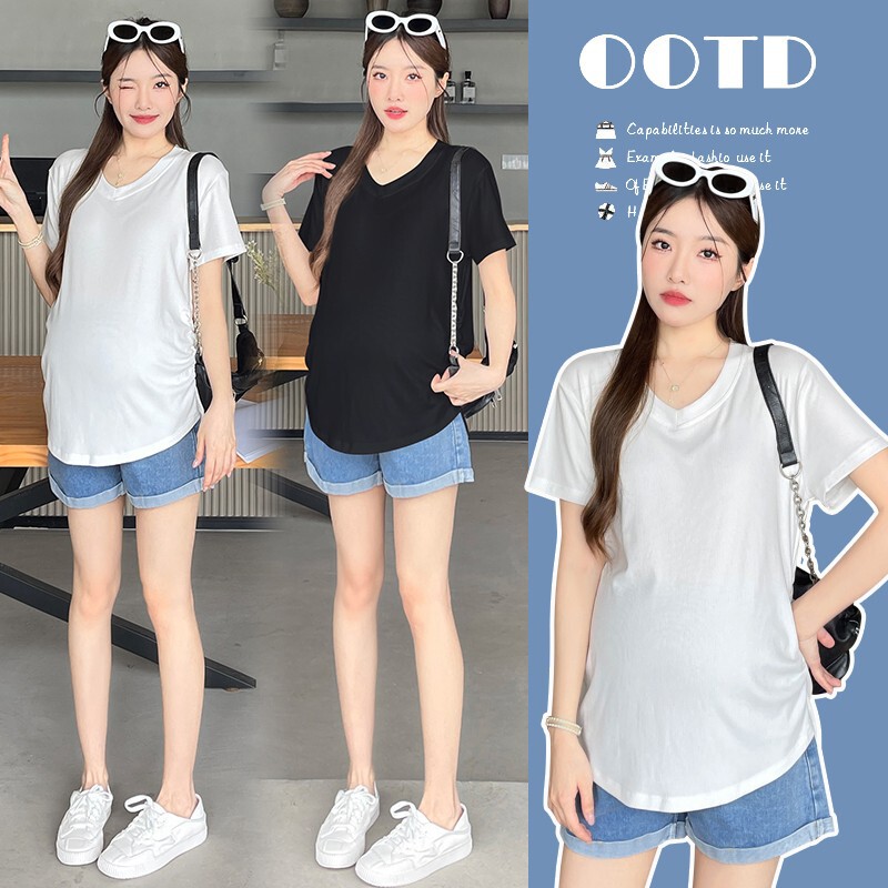 Fashionable Maternity T-Shirt Pure Cotton Summer Short-Sleeve Top Slimming Loose Cover Belly Non-Pregnancy Visible Base Shirt Cotton Fashionable Maternity T-Shirt Pure Cotton Summer Short-Sleeve Top Slimming Loose Cover Belly Non-Pregnancy Visible Base Shirt Cotton