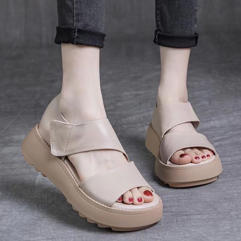 Summer retro women's sandals with velcro wedge heel platform