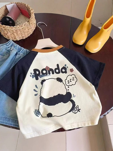 2025 Summer Boys Pure Cotton Short-Sleeve T-Shirt Children's Cartoon Medium and Small Children's Top Casual Stylish Top