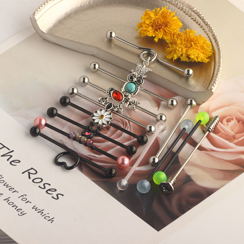 European American Trendy Ear Studs Butterfly Snake Industrial Barbell Cross Bar Ear Bone Nail Piercing Jewelry Set detail image 13