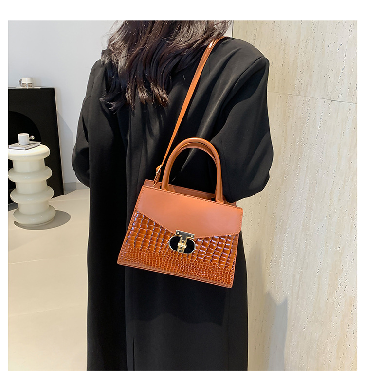 Korean Women's 2024 New Crocodile Pattern Single Shoulder Crossbody Fashion Handheld Small Square Bag_voghion.com