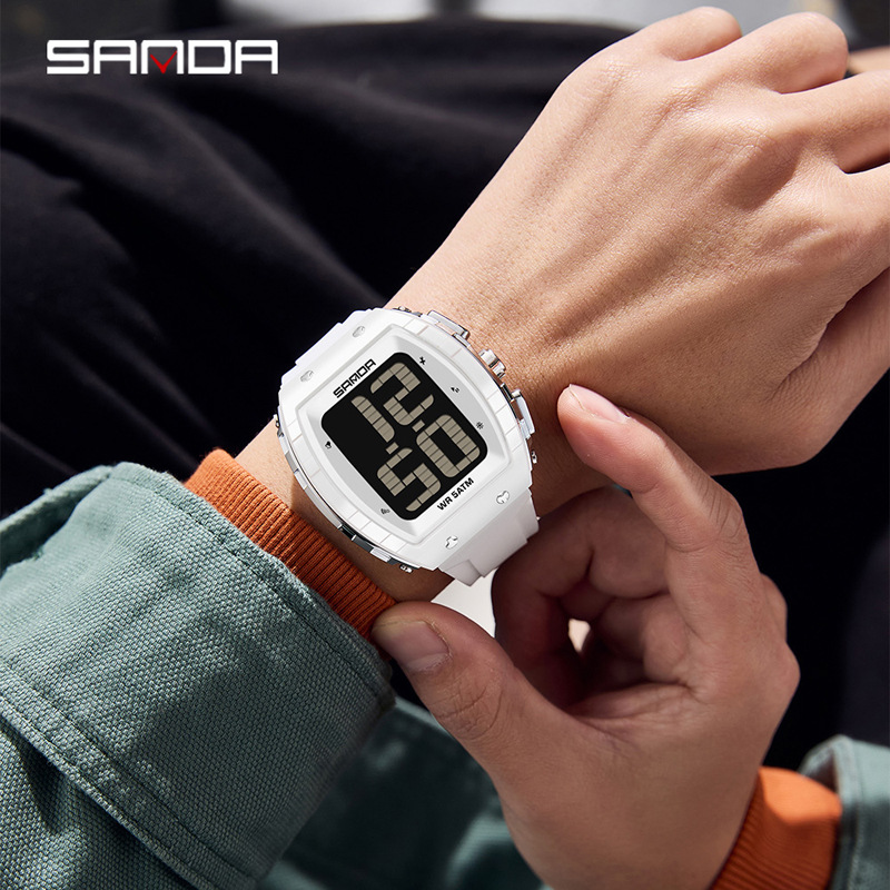 Sanda SANDA estudiante hora de voz grande digital despertador de luz nocturna reloj electrónico multifuncional barril de vino medidor impermeable