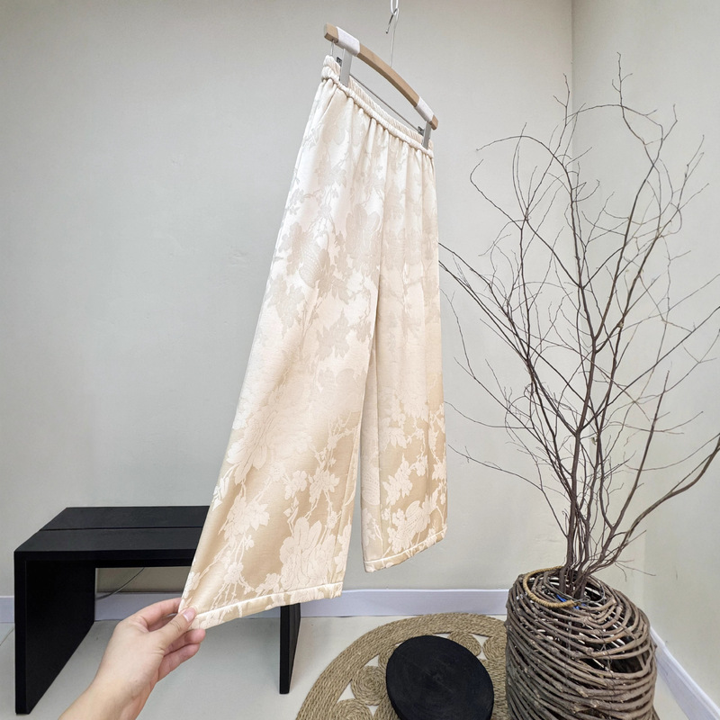 New Chinese-Style Fleece-Lined Jacquard Straight-Leg Pants, Winter 2025 New Model, Versatile, Simple, Warm, Elastic Waist, Casual Pants
