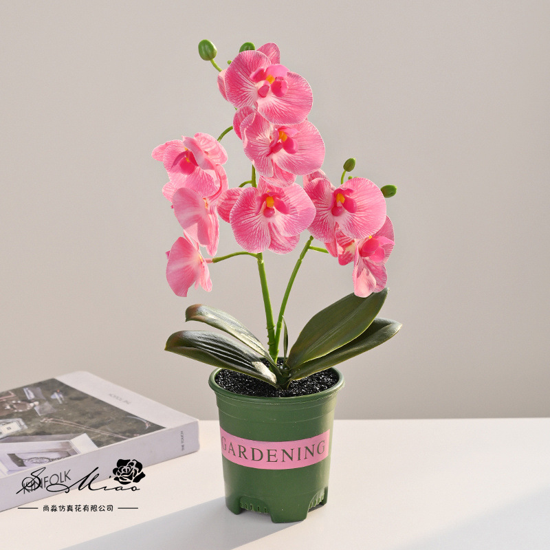 8 flores Phalaenopsis en maceta flor artificial moda creativa flor falsa decoración decoración planta verde artificial simulación maceta al por mayor