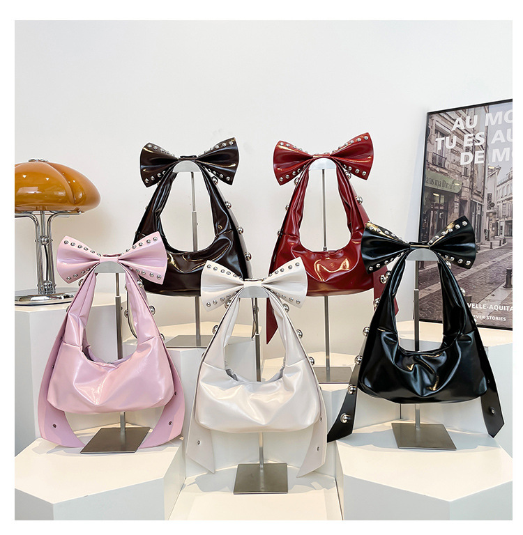 302g Weight Polyester Lining Material Zipper Closure Type Single Shoulder Strap Strap Type Shoulder Bag Bags Type Casual, Daily, Shopping Occasion Pu Leather Material Solid Color, Bow Knot Pattern All Seasons Season Women's Gender Streetwear Style Dumpling Shape Shape Women's Pu Leather Solid Color Bow Knot Streetwear Dumpling Shape Zipper Shoulder Bag 无
