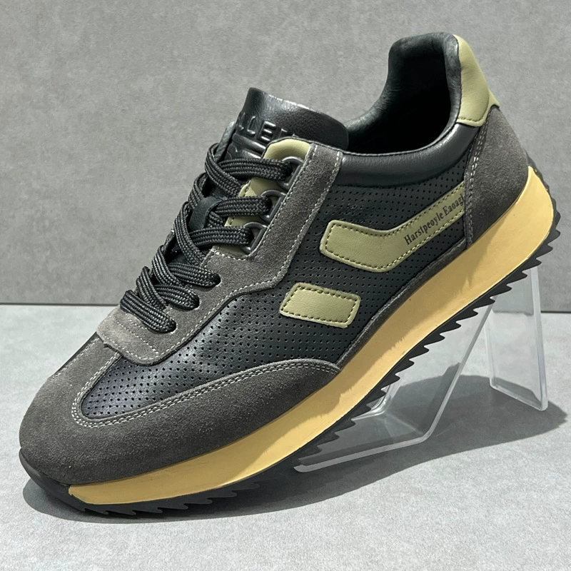 Агамская обувь мужская весна 2025 новая кожаная мягкая подошва обувь на толстой подошве повседневная сетка дышащая легкая спортивная обувь для бега