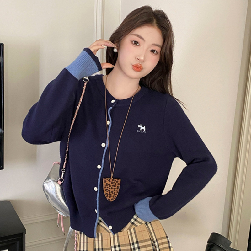 亚马逊跨境精品圆领刺绣外套女2025春秋新款软糯毛衣针织开衫|undefined