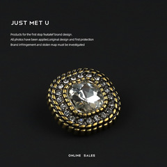 YOKO 方形紐扣寶石鑲鑽金屬扣子小香歐美風雙面尼大衣外套西裝扣