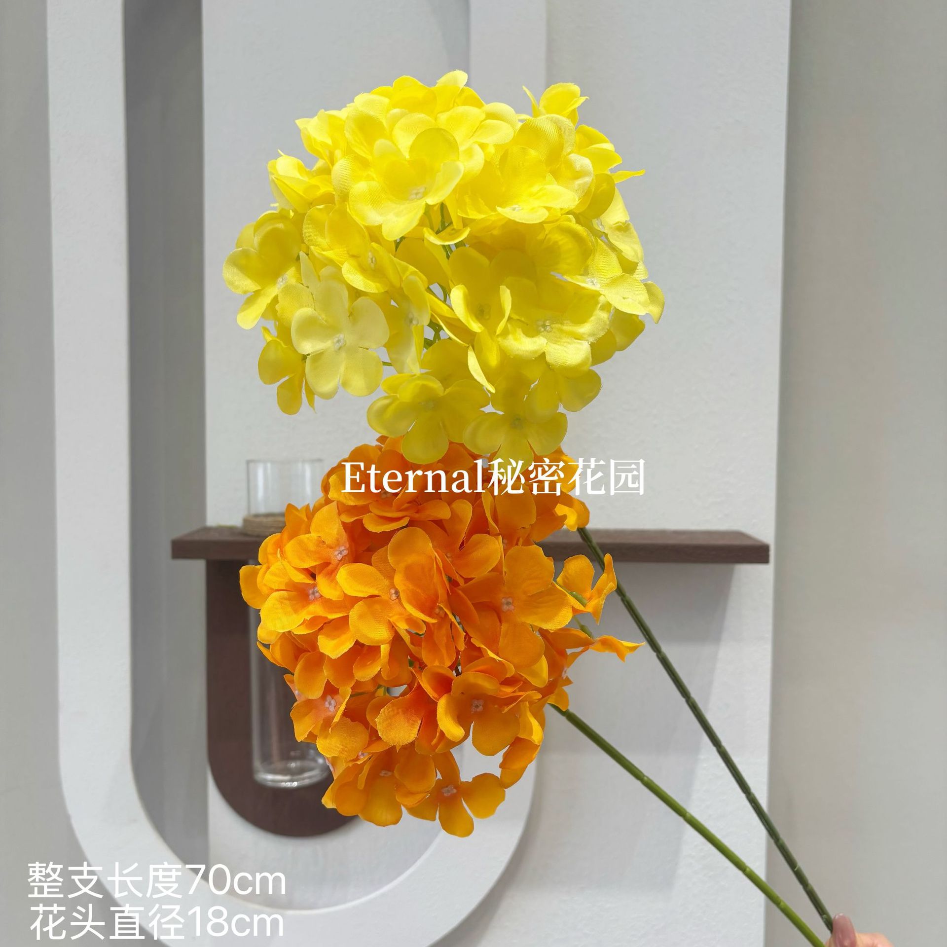Flores de simulación de hortenida de una sola ramita grande de hortenida pipita de flores de pared de flores de filas de flores que guían el salón de bodas de flores al por mayor de bodas transfronterizas