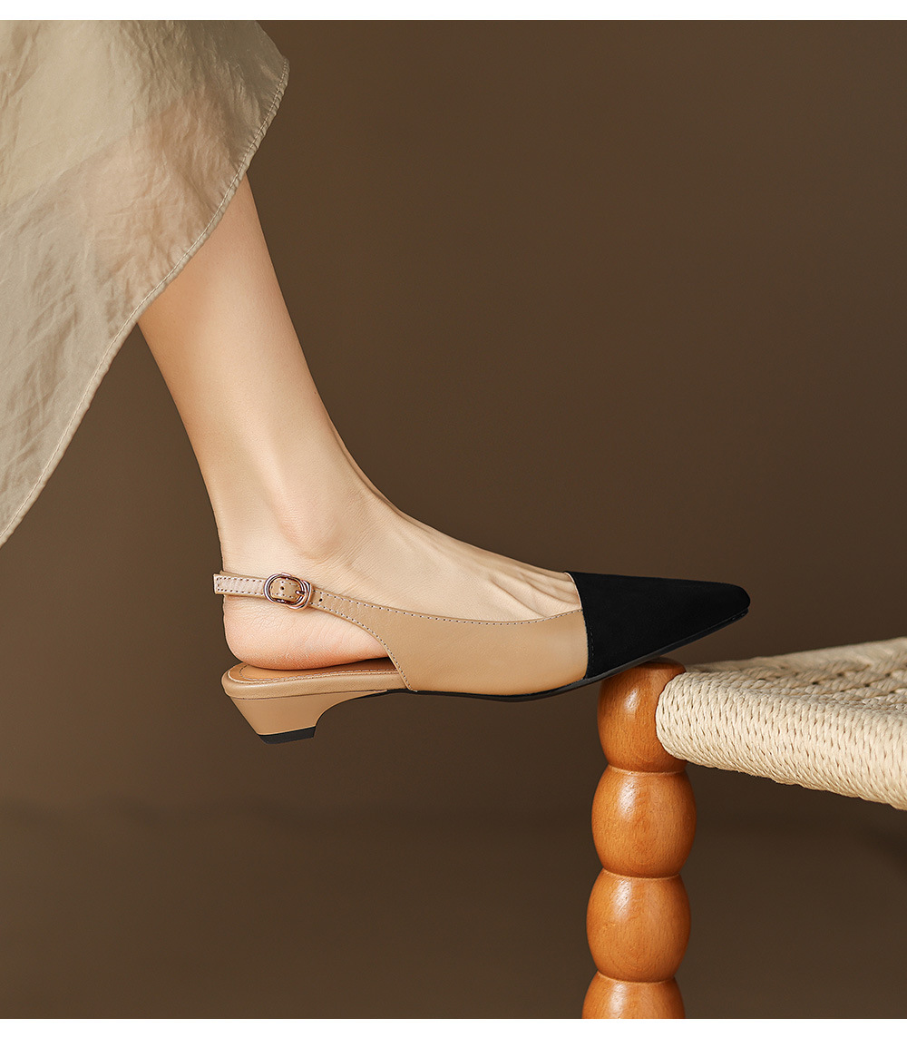 Sandal nữ gót thấp 2,5 cm mũi kín quai hậu phong cách tiểu hương — đen chi tiết 17