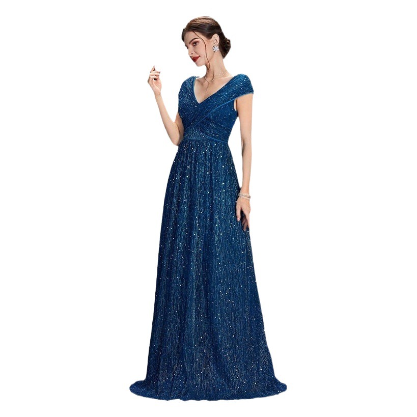 Nuevo vestido de noche para comercio exterior con escote en V profundo, vestido de dama de honor con lentejuelas, vestido de noche extralargo sin mangas, vestido de fiesta para primavera.