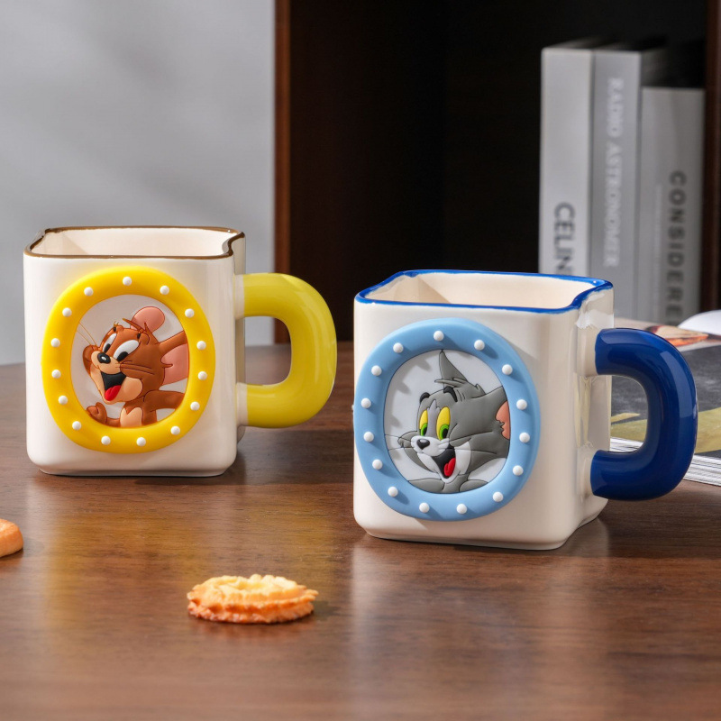 Gato y ratón tazas de cerámica tazas de pareja tazas de agua refrigerador tazas de regalo de cumpleaños para chicas lindas tazas de dibujos animados