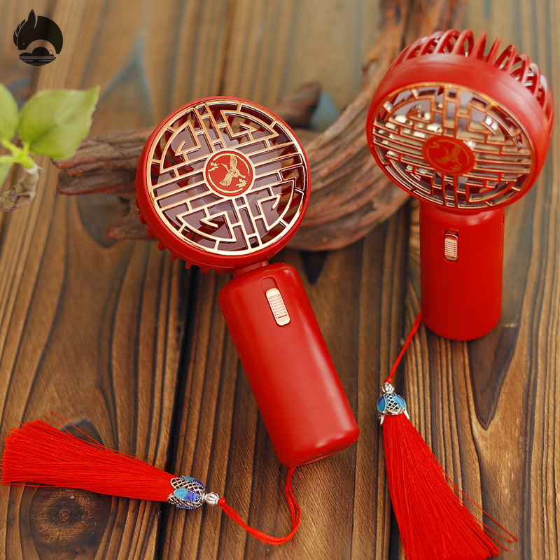 National Style Handheld Small Fan Mini Chinese Style Gift for Bridesmaids, Red Charging USB Plug-in Model Portable