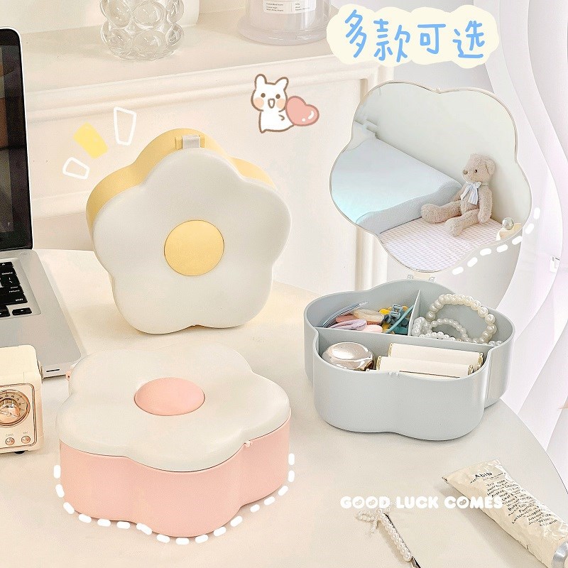 Espejo de maquillaje encantador, espejo de almacenamiento de flores, dormitorio doméstico, espejo de escritorio plegable, espejo de maquillaje de viento