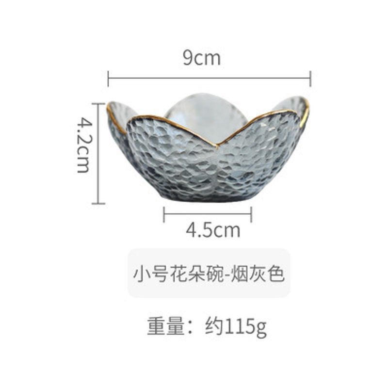 フルーツボウル日本式ガラスサラダボウル金辺かわいいシングルデザートボウル家庭用小皿ハンマー桜花びらボウル|undefined