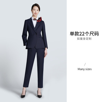 男女款秋季新款西装女小西装套装女式西服工作职业装宝蓝色外套女