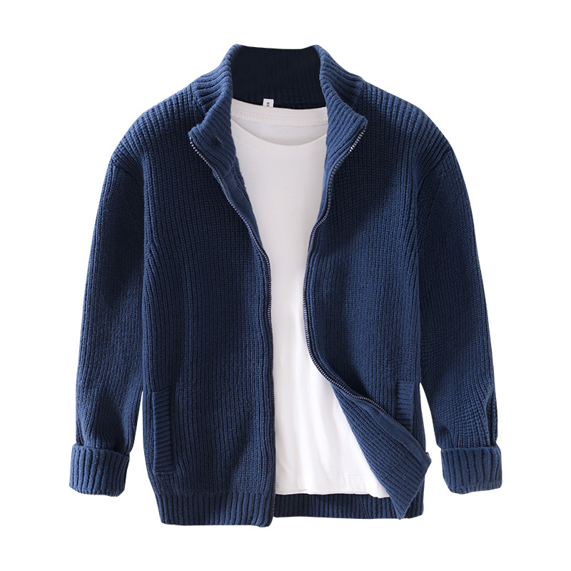 L966 Automne/Hiver Col Montant Tricoté Cardigan Édition Coréenne Polyvalent Vêtements D'extérieur Pull Top Coat Homme_voghion.com